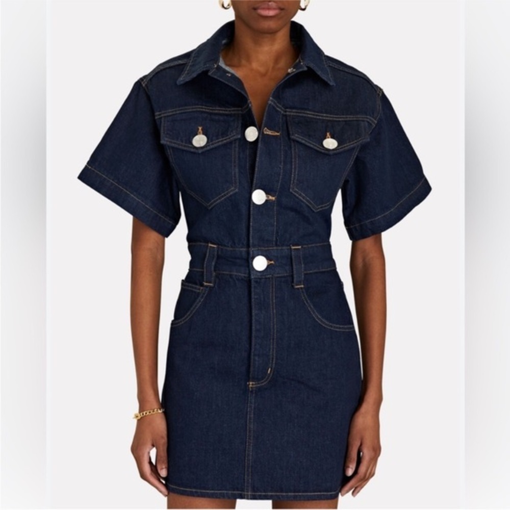 NWT. Frame Oversized Button Detail Denim Mini Jean denim Dress - Large - Picture 2 of 11